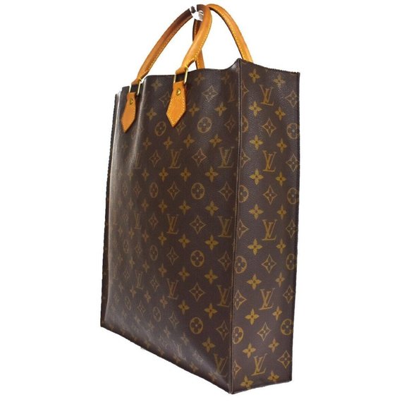 LOUIS VUITTON Logo Sac Plat Hand Tote Bag Monogram Leather Brown M51140 81YA132 - Picture 4 of 16